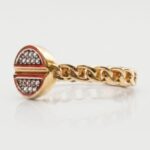 21K Gold Men's Cuban Link Diamond Ring - 3.130 Gram Red Enamel