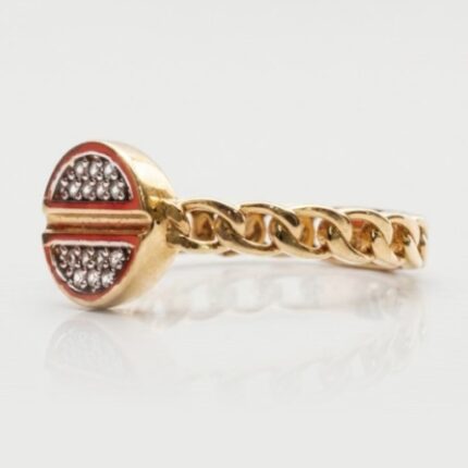 21K Gold Men's Cuban Link Diamond Ring - 3.130 Gram Red Enamel
