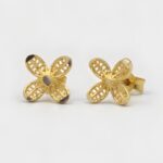 21K Gold Flower Stud Earrings - 1.480 Grams Lightweight Floral Design