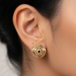 21K Gold Round Filigree Stud Earrings – 0.880g Lightweight Design - Image 2