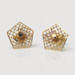 21K Gold Pentagon Stud Earrings - Grid & Flower Design, 1.030 Grams