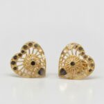 21K Gold Heart Shape Filigree Stud Earrings - 1.180 Grams