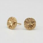 21K Gold Round Stud Earrings 1.580g – Textured Floral Design
