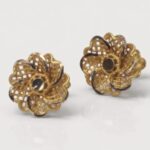21K Gold Filigree Flower Stud Earrings - 0.870g Floral Design