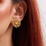 21K Gold Filigree Flower Stud Earrings - 0.870g Floral Design - Image 2