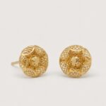 21K Gold Round Filigree Stud Earrings – 0.740g Lightweight Design