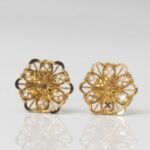 21K Gold Floral Filigree Stud Earrings – 0.820g Lightweight Design