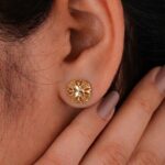 21K Gold Floral Filigree Stud Earrings – 1.590g Lightweight Round - Image 2