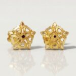 21K Gold Floral Filigree Stud Earrings with Red Gemstone - 0.980 Grams