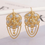 21 Carat Gold Two-Tone Flower Chain Tassel Drop Earrings | 6.780g