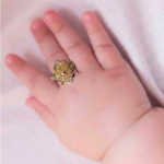 21K Gold Baby Ring | 0.600 Gram Ornate Floral Design with Diamonds - Image 2