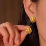21 Carat Gold Flower Stud Earrings for Women | Lightweight Tops | 0.790g - Image 4