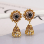 21 Carat Gold Black Stone Rope Border Antique Jhumka Earrings | 6.010g