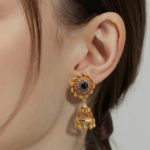 21 Carat Gold Black Stone Rope Border Antique Jhumka Earrings | 6.010g - Image 2