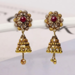 21 Carat Gold Ruby Antique Tiered Jhumka Earrings with Ball Drop | 8.910g