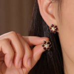 21 Carat Gold Ruby and Diamond Flower Tops | 0.480g - Image 2