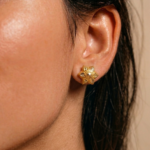 21K Gold Star Shape Stud Earrings – 0.640g Lightweight Filigree Design - Image 2