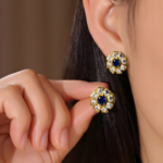 21 Carat Gold Sapphire and Diamond Flower Tops | 0.780g - Image 2