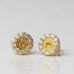21 Carat Gold Round Zirconia Halo Stud Earrings | 1.320g Pure Gold