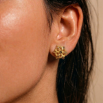 21K Gold Floral Filigree Stud Earrings – 0.970g Lightweight Design - Image 2