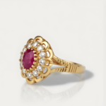 Gold Baby Ring with Natural Ruby & Diamond Halo – 1.020g
