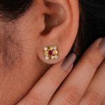 21 Carat Gold Ruby and White Zirconia Flower Stud Earrings | 1.030g Pure Gold - Image 2