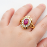 Gold Baby Ring with Natural Ruby & Diamond Halo – 1.020g - Image 2