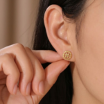 21 Carat Gold Round Star Cutwork Stud Earrings | 0.660g Pure Gold - Image 2
