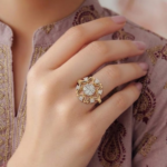 21K Gold Flower Design Ring with Stones – 2.560 Gram Lightweight Gold Ring - Image 2