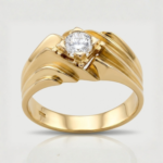 21 Carat Gold Men's Solitaire Diamond Wave Ring | 5.440g