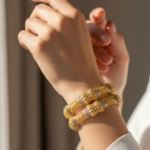 21 Carat Gold Filigree Zirconia Bangle Pair | 33.750  Total - Image 2