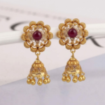 21 Carat Gold Ruby Flower Dome Jhumka Earrings | 5.920g