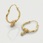 21 Carat Gold Twisted Hoop Earrings with Bead Charm | 2.130g