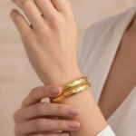 21 Carat Gold Dome Engraved Floral Bangle Pair | 18.180g Total - Image 2