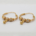 21 Carat Gold Hoop Earrings with Diamond Cut Barrel Beads | 2.400g