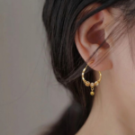 21 Carat Gold Hoop Earrings with Diamond Cut Barrel Beads | 2.400g - Image 2