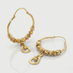 21 Carat Gold Hoop Earrings with Mixed Bead and Teardrop Charm | 3.730g