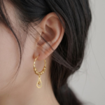 21 Carat Gold Hoop Earrings with Mixed Bead and Teardrop Charm | 3.730g - Image 2