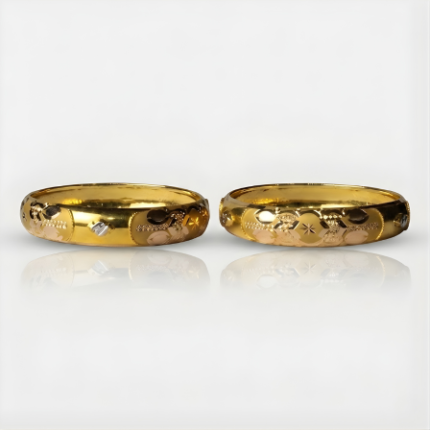 21 Carat Gold Dome Floral Engraved Bangle Pair | 16.540g Total