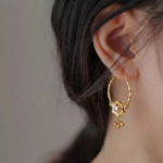 21 Carat Gold Hoop Earrings with Flower and Jhumka Ball Drop | 4.160g - Image 2