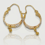 21 Carat Gold Two-Tone Filigree Hoop Earrings with Ball Drop | 2.760g