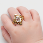 21K Gold Baby Ring - 0.770 Gram Antique Style Diamond - Image 2