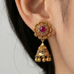 21 Carat Gold Ruby Flower Dome Jhumka Earrings | 5.920g - Image 2