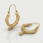 21 Carat Gold Angular Mesh Hoop Earrings with Ball Drop | 4.300g