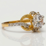 21K Gold Round Stone Ring with Side Stone Band – 3.820 Gram Ladies Gold Ring