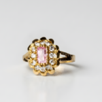 21K Gold Baby Ring with Pink Stone & Diamond Halo | 1.150g