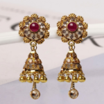 21 Carat Gold Antique Ruby Jhumka Earrings with Stone Drop | 9.880g