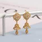 21 Carat Gold Two-Tone Filigree Square Drop Earrings | 6.370g