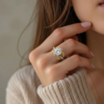 21K Gold Round Stone Ring with Side Stone Band – 3.820 Gram Ladies Gold Ring - Image 2