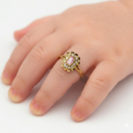 21K Gold Baby Ring with Pink Stone & Diamond Halo | 1.150g - Image 2